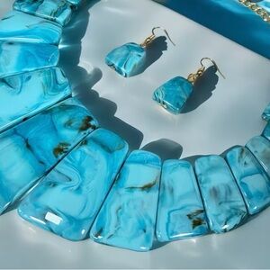 Blue Marble Necklace and Earring Set